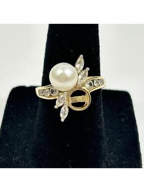 Alwand Vahan Signed AV 10K Yellow Gold Pearl Bypass Ring Sz 5.75 Missing 1 Pearl